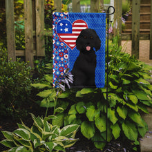 Load image into Gallery viewer, Standard Black Poodle Patriotic Heart Garden Flag – Red, White &amp; Blue Dog Decor with Star Background