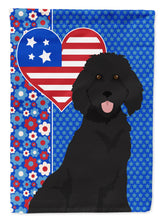 Load image into Gallery viewer, Standard Black Poodle Patriotic Heart Garden Flag – Red, White &amp; Blue Dog Decor with Star Background