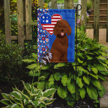 Load image into Gallery viewer, Standard Red Poodle Patriotic Heart Garden Flag – Red, White &amp; Blue Dog Decor with Star Background