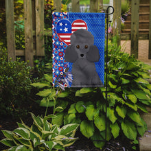Load image into Gallery viewer, Toy Grey Poodle Patriotic Heart Garden Flag – Red, White &amp; Blue Dog Decor with Star Background