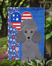 Load image into Gallery viewer, Toy Grey Poodle Patriotic Heart Garden Flag – Red, White &amp; Blue Dog Decor with Star Background