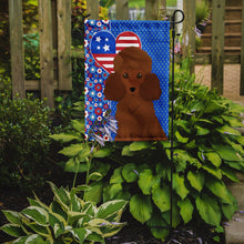Load image into Gallery viewer, Toy Red Poodle Patriotic Heart Garden Flag – Red, White &amp; Blue Dog Decor with Star Background
