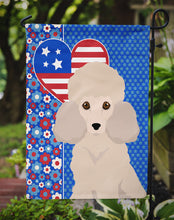 Load image into Gallery viewer, Toy Cream Poodle Patriotic Heart Garden Flag – Red, White &amp; Blue Dog Decor with Star Background