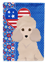 Load image into Gallery viewer, Toy Cream Poodle Patriotic Heart Garden Flag – Red, White &amp; Blue Dog Decor with Star Background