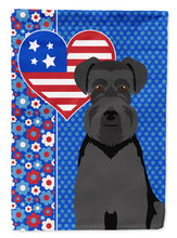 Load image into Gallery viewer, Black Natural Ears Schnauzer Patriotic Heart Garden Flag – Red, White &amp; Blue Dog Decor with Star Background