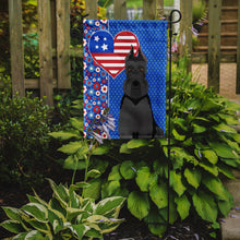 Load image into Gallery viewer, Black Schnauzer Patriotic Heart Garden Flag – Red, White &amp; Blue Dog Decor with Star Background