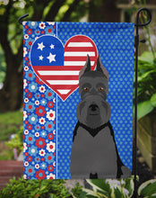 Load image into Gallery viewer, Black Schnauzer Patriotic Heart Garden Flag – Red, White &amp; Blue Dog Decor with Star Background
