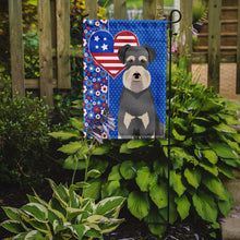 Load image into Gallery viewer, Salt Pepper Natural Ears Schnauzer Patriotic Heart Garden Flag – Red, White &amp; Blue Dog Decor with Star Background