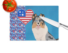 Load image into Gallery viewer, Blue Merle Sheltie USA American Glass Cutting Boards – Durable, Decorative Kitchen Art Large