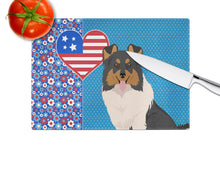 Load image into Gallery viewer, Tricolor Sheltie USA American Glass Cutting Boards – Durable, Decorative Kitchen Art Large