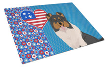 Load image into Gallery viewer, Tricolor Sheltie USA American Glass Cutting Boards – Durable, Decorative Kitchen Art Large