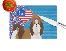 Load image into Gallery viewer, Red and White Shih Tzu USA American Glass Cutting Boards – Durable, Decorative Kitchen Art Large