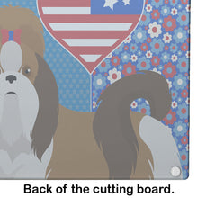 Load image into Gallery viewer, Red and White Shih Tzu USA American Glass Cutting Boards – Durable, Decorative Kitchen Art Large