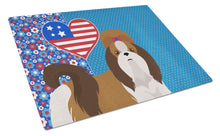 Load image into Gallery viewer, Red and White Shih Tzu USA American Glass Cutting Boards – Durable, Decorative Kitchen Art Large