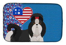 Load image into Gallery viewer, Black and White Shih Tzu USA American Dish Drying Mat – Absorbent, Artistic Kitchen Essentials