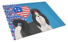 Load image into Gallery viewer, Black and White Shih Tzu USA American Glass Cutting Boards – Durable, Decorative Kitchen Art Large