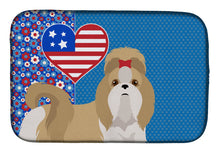 Load image into Gallery viewer, Gold and White Shih Tzu USA American Dish Drying Mat – Absorbent, Artistic Kitchen Essentials