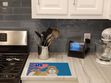 Load image into Gallery viewer, Gold and White Shih Tzu USA American Glass Cutting Boards – Durable, Decorative Kitchen Art Large