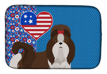 Load image into Gallery viewer, Liver and White Shih Tzu USA American Dish Drying Mat – Absorbent, Artistic Kitchen Essentials
