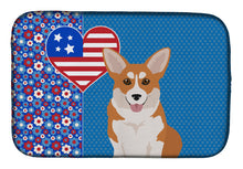 Load image into Gallery viewer, Red Pembroke Corgi USA American Dish Drying Mat – Absorbent, Artistic Kitchen Essentials