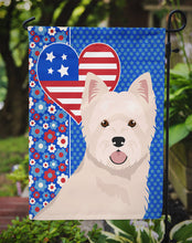Load image into Gallery viewer, Westie West Highland White Terrier Patriotic Heart Garden Flag – Red, White &amp; Blue Dog Decor with Star Background