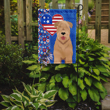 Load image into Gallery viewer, Red Wheaten Terrier Patriotic Heart Garden Flag – Red, White &amp; Blue Dog Decor with Star Background
