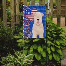 Load image into Gallery viewer, Soft Coated Wheaten Terrier Patriotic Heart Garden Flag – Red, White &amp; Blue Dog Decor with Star Background