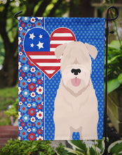 Load image into Gallery viewer, Soft Coated Wheaten Terrier Patriotic Heart Garden Flag – Red, White &amp; Blue Dog Decor with Star Background