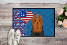 Load image into Gallery viewer, Black and Tan Full Coat Yorkshire Terrier USA American Doormat - 24x36 Decorative Floor Mat – Indoor/Outdoor Rug with Artistic Flair
