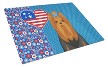 Load image into Gallery viewer, Black and Tan Full Coat Yorkshire Terrier USA American Glass Cutting Boards – Durable, Decorative Kitchen Art Large