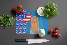 Load image into Gallery viewer, Blue and Tan Full Coat Yorkshire Terrier USA American Glass Cutting Boards – Durable, Decorative Kitchen Art Large