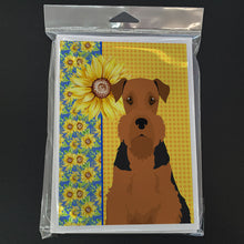 Load image into Gallery viewer, Summer Sunflowers Black and Tan Airedale Terrier Greeting Cards -  Blank Note Cards – 8-Pack of Artist-Designed Cards with Envelopes