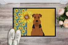 Load image into Gallery viewer, Summer Sunflowers Black and Tan Airedale Terrier Doormat - 24x36 Decorative Floor Mat – Indoor/Outdoor Rug with Artistic Flair