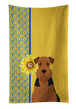 Load image into Gallery viewer, Summer Sunflowers Black and Tan Airedale Terrier Kitchen Towel