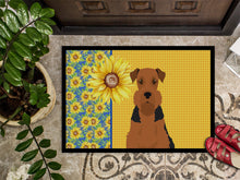 Load image into Gallery viewer, Summer Sunflowers Black and Tan Airedale Terrier Doormat - 18x27 Decorative Floor Mat – Indoor/Outdoor Rug with Artistic Flair