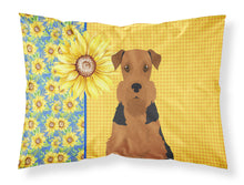Load image into Gallery viewer, Summer Sunflowers Black and Tan Airedale Terrier Fabric Standard Pillowcase – Artistic Decorative Front, White Back