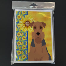 Load image into Gallery viewer, Summer Sunflowers Grizzle and Tan Airedale Terrier Greeting Cards -  Blank Note Cards – 8-Pack of Artist-Designed Cards with Envelopes