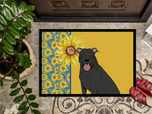 Load image into Gallery viewer, Summer Sunflowers Black Pit Bull Terrier Doormat - 18x27 Decorative Floor Mat – Indoor/Outdoor Rug with Artistic Flair