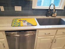 Load image into Gallery viewer, Summer Sunflowers Blue and White Pit Bull Terrier Dish Drying Mat – Absorbent, Artistic Kitchen Essentials