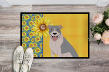 Load image into Gallery viewer, Summer Sunflowers Blue and White Pit Bull Terrier Doormat - 24x36 Decorative Floor Mat – Indoor/Outdoor Rug with Artistic Flair