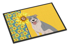 Load image into Gallery viewer, Summer Sunflowers Blue and White Pit Bull Terrier Doormat - 24x36 Decorative Floor Mat – Indoor/Outdoor Rug with Artistic Flair