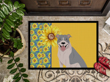 Load image into Gallery viewer, Summer Sunflowers Blue and White Pit Bull Terrier Doormat - 18x27 Decorative Floor Mat – Indoor/Outdoor Rug with Artistic Flair