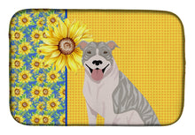 Load image into Gallery viewer, Summer Sunflowers Blue Brindle Pit Bull Terrier Dish Drying Mat – Absorbent, Artistic Kitchen Essentials
