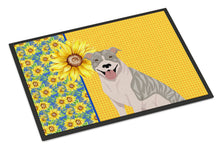 Load image into Gallery viewer, Summer Sunflowers Blue Brindle Pit Bull Terrier Doormat - 24x36 Decorative Floor Mat – Indoor/Outdoor Rug with Artistic Flair