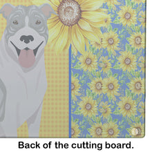 Load image into Gallery viewer, Summer Sunflowers Blue Brindle Pit Bull Terrier Glass Cutting Boards – Durable, Decorative Kitchen Art Large