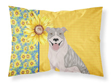 Load image into Gallery viewer, Summer Sunflowers Blue Brindle Pit Bull Terrier Fabric Standard Pillowcase – Artistic Decorative Front, White Back