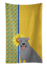 Load image into Gallery viewer, Summer Sunflowers Blue Pit Bull Terrier Kitchen Towel