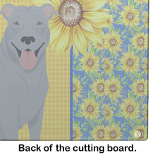 Load image into Gallery viewer, Summer Sunflowers Blue Pit Bull Terrier Glass Cutting Boards – Durable, Decorative Kitchen Art Large