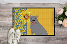 Load image into Gallery viewer, Summer Sunflowers Blue Pit Bull Terrier Doormat - 18x27 Decorative Floor Mat – Indoor/Outdoor Rug with Artistic Flair