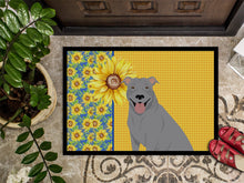 Load image into Gallery viewer, Summer Sunflowers Blue Pit Bull Terrier Doormat - 18x27 Decorative Floor Mat – Indoor/Outdoor Rug with Artistic Flair